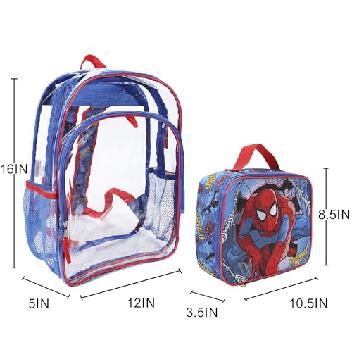 Bioworld Spider-Man Classic 2-Piece 16" Kids Clear Backpack & Lunch Box Set For School And Travel