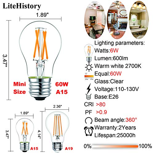 LiteHistory Dimmable E26 led Bulb 6W Equal 60 watt Vintage LED Edison ...