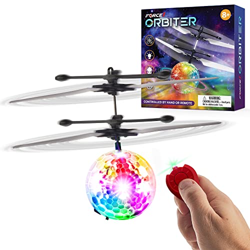 Force1 Orbiter Flying Orb Ball Toy Hand Operated Spinner Drones for Kids - Mini UFO Drone Toys with Remote, Rechargeable LED Indoor Floating Hover Hand Controlled Orb Toys