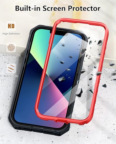 SOiOS for iPhone 13/14/15 Phone Case: for iPhone 16e Protective Cover with Built-in Kickstand | Heavy Duty Military Grade Hard Protection Shock Proof | Durable Dual-Layer Design Red