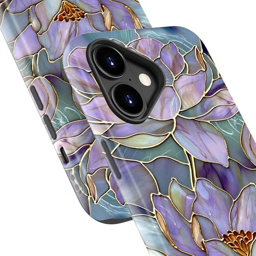 DorisMax for iPhone 17 Case - Wireless Charging Compatible - Dual-Layer Hard Shell + Silicone Cover - Shockproof Protective Phone Case with Stylish Designs for Women - Abstract Lotus