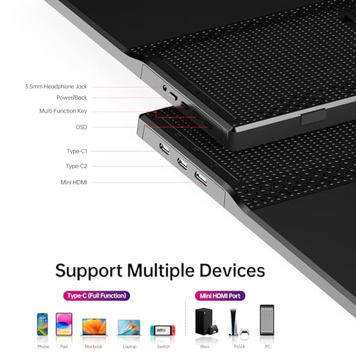 Yxk Portable Monitor 15.6 Inch 1080P USB-C HDMI Ultra-Slim Travel Monitor with Kickstand, for Laptop, PC, Mac Phone, PS, Xbox, Swich IPS Ultra-Thin Zero Frame Gaming