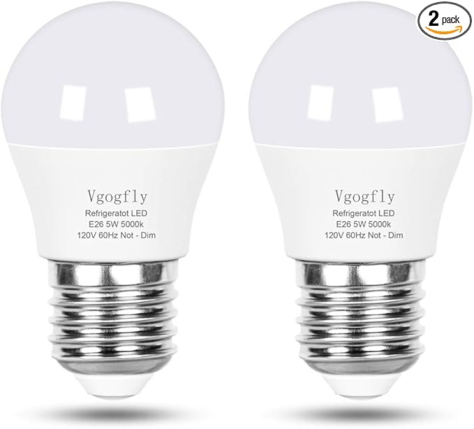 Vgogfly LED Refrigerator Light Bulb 40W Equivalent 120V A15 Fridge Waterproof Bulbs 5 W Daylight White 5000K E26 Medium Base Freezer Home Lighting Lamp Non-dimmable(2 Pack)