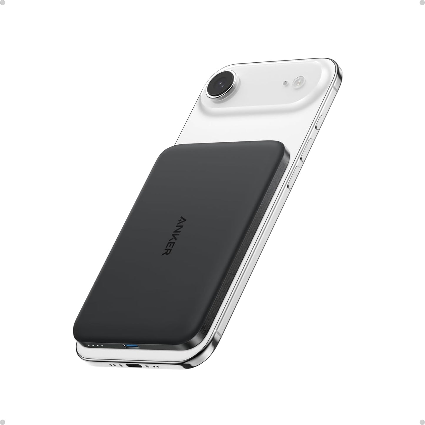 Anker Nano Power Bank, Ultra-Slim 5,000mAh Magnetic Wireless Charging Battery, Qi2 Certified 15W Max MagSafe-Compatible Portable Charger, Ergonomic Design, for iPhone Air/17/16 Series