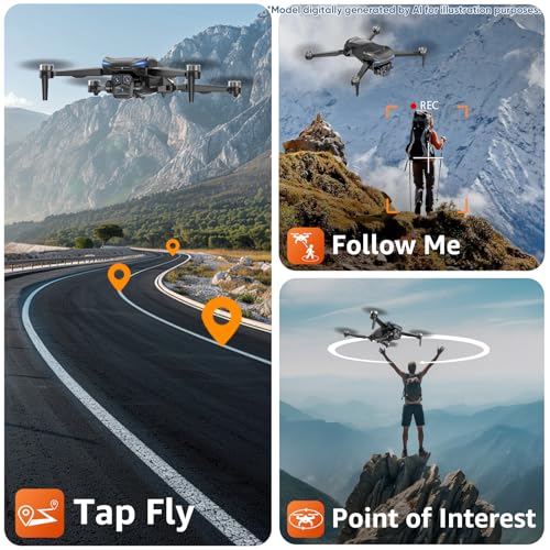 GPS Drone with Camera for Adults - 4K Drone with 4.5” FPV Screen Controller, 60 Min Flight, Brushless Motor Foldable Quadcopter, Auto Return, Follow Me, 3 Speed Modes for Beginners - Gift Under 249g