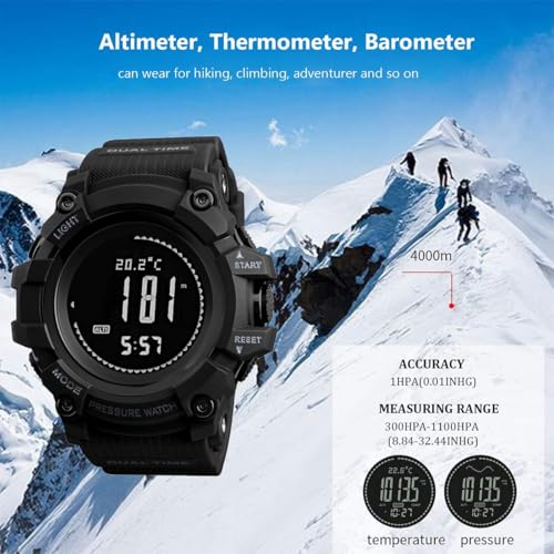 Watch Compass, Altimeter Barometer Thermometer Temperature, Pedometer, Military Army Waterproof Outdoors Sport Digital Watch for Men