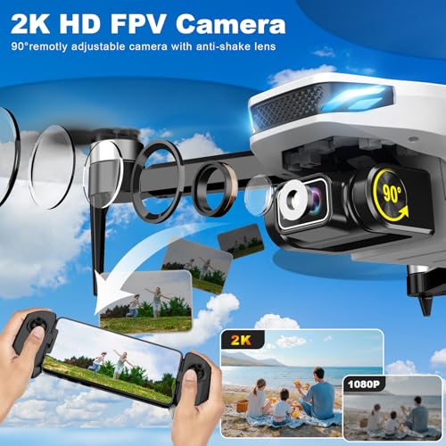 GPS Drone with Camera for Adults, 2K HD GPS Drones with Auto Return, Follow Me, Circle Fly, Waypoint Fly, Optical Flow, Brushless Motor, Foldable 5G Transmission FPV Quadcopter