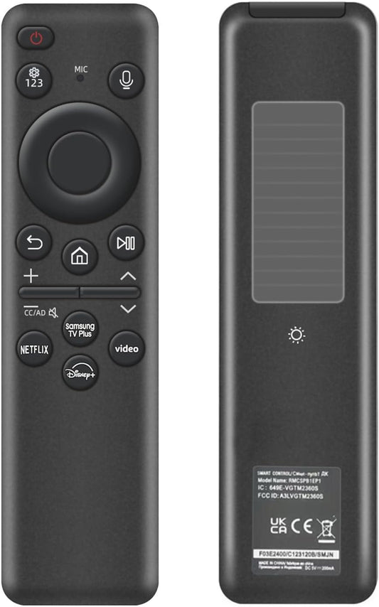 Rechargeable Voice Remote for Samsung Smart TVs, Replacement for 2019–2025 Samsung TV Remote Control with Solar Charging and Voice Search. 2-Year Warranty.