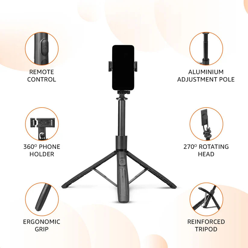 GADGETSKEY B6 Long Selfie Stick with Reinforced Tripod Stand 62 inch/157 cm