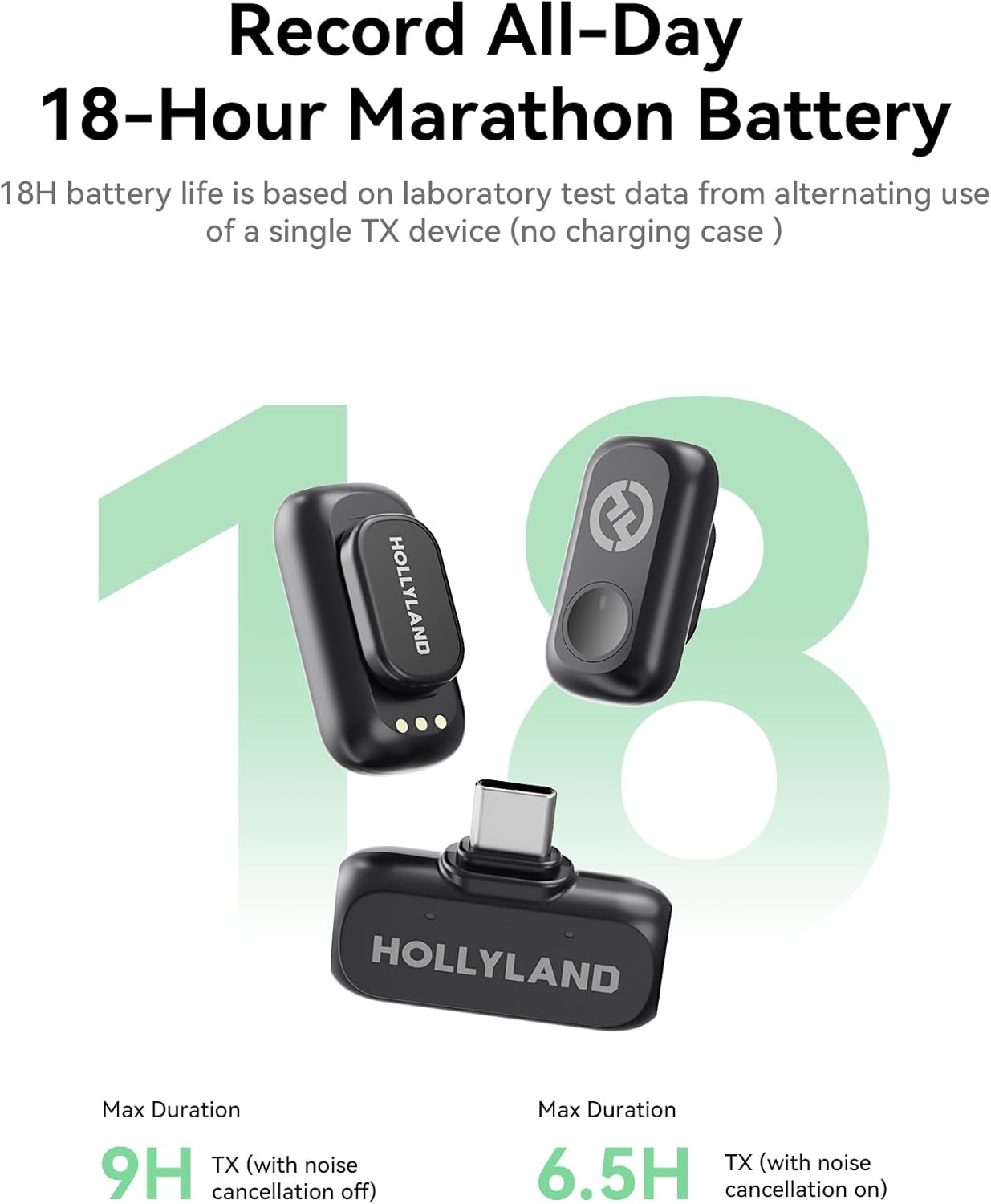 Hollyland Lark A1 Wireless Microphone for iPhone 17/16/15 & Android, 48kHz/24-bit, 3-Level Intelligent Noise Cancel, Magnetic Mini Mic for YouTube, Podcast, Vlogging (Black, 2TX + USB-C RX)