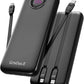 Power Bank,10000mAh 22.5W Max Portable Charger Built in Cables，4 Outputs 2 Inputs External Phone Powerbank,5V/3A Fast Charging Travel Charger for iPhone Android iPad,(Pearl Black)