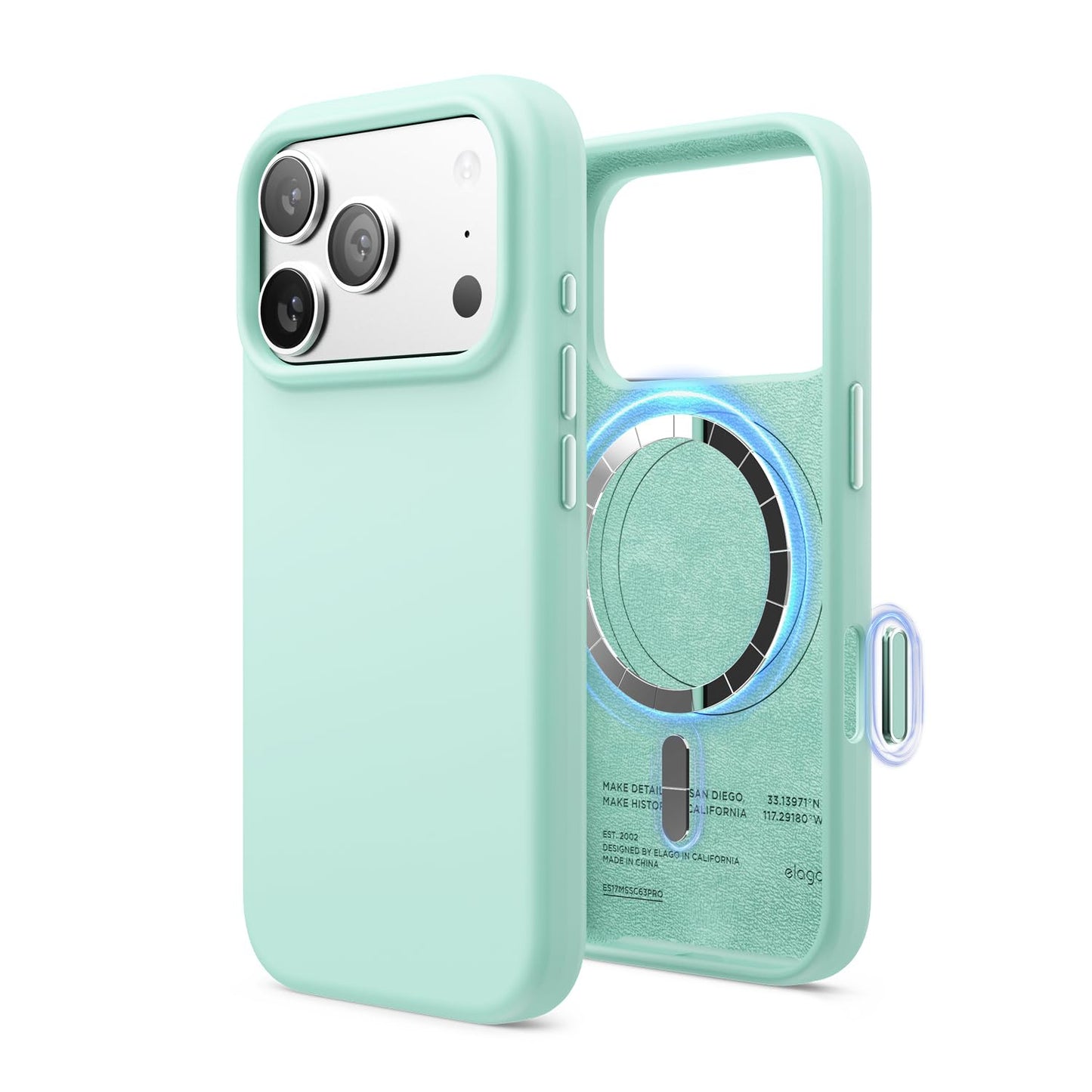 elago for iPhone 17 Pro Case, Premium Magnetic Silicone Case, Compatible with MagSafe, Liquid Silicone Material, Protective Cover, Shockproof, Slim Phone, 6.3 inch (Aqua Sky)