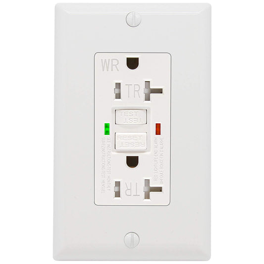 GFCI Outlet 20 Amp, UL Listed, LED Indicator, Tamper-Resistant, Weather Resistant Receptacle Indoor or Outdoor Use with Decor Wall Plates and Screws