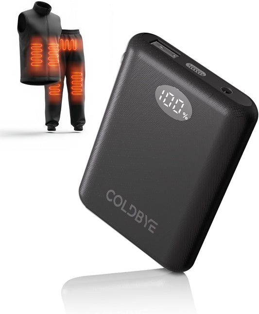 ColdBye 7.4V/5V Battery Pack for Heated Vest, Ultra-Small 10000mAh Battery Pack for Heated Jacket with LED Display Compatible with DC 7.4V/ USB&Type-C 5V 2A - Heated Clothing & Heated Chair