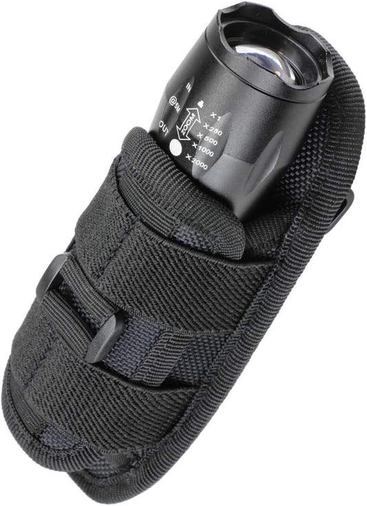 LIVANS Tactical Flashlight Pouch Holster, Rotatable Flashlight Holder Belt Clip Tactical Torch Carry Case with 360 Degree Carabiner Reel Clip