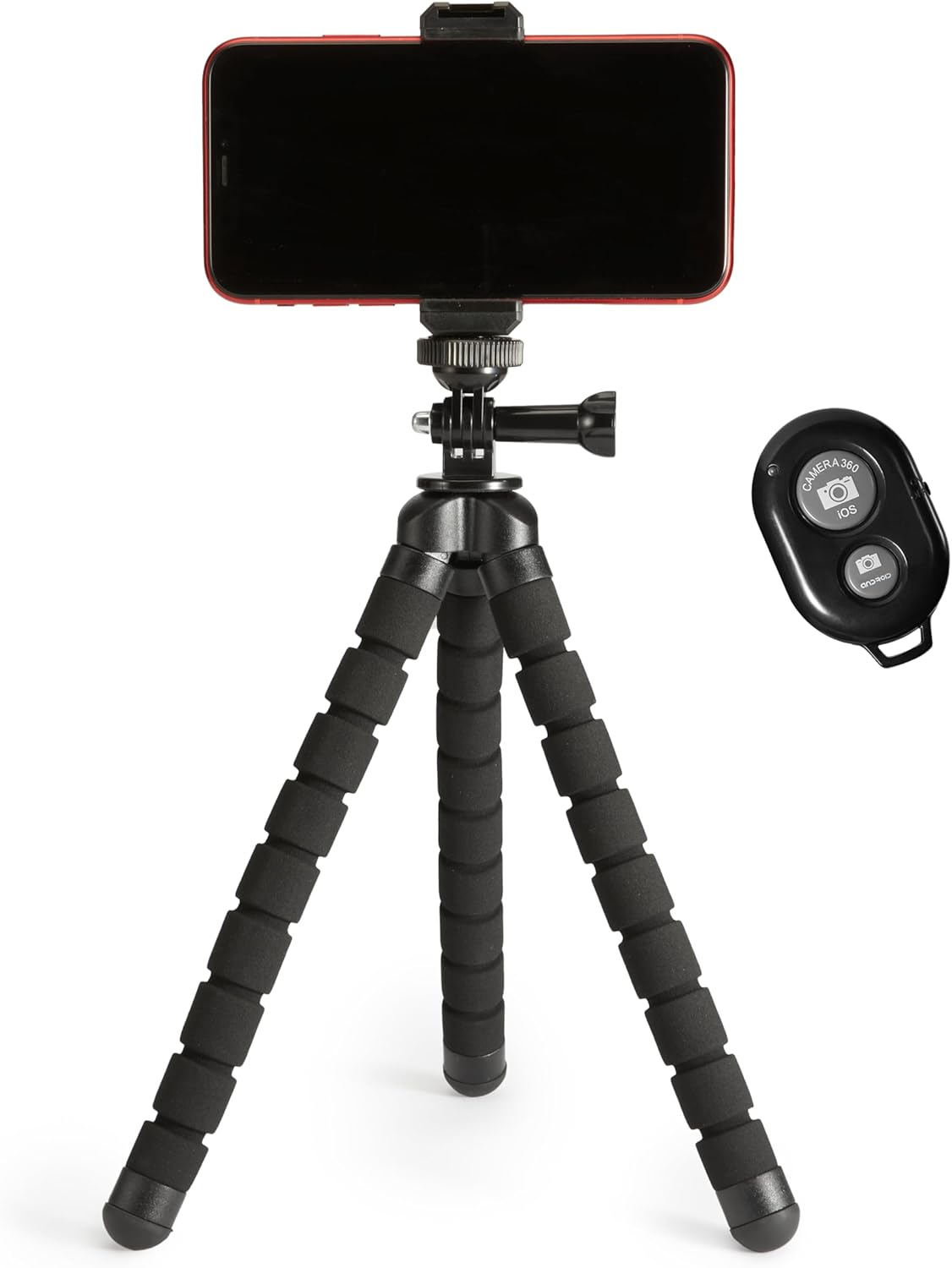 Portable and Flexible Tripod with Wireless Remote and Smartphone Clamp, 10-inch long, Black