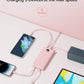 VRURC Portable Charger Power Bank, 10000mAh Travel Essentials Battery Pack, 5 Outputs 2 Inputs Slim Charging Bank Built-in Cables Cords Wires Compatible with iPhone,Samsung,Android-Pink(1 Pack)
