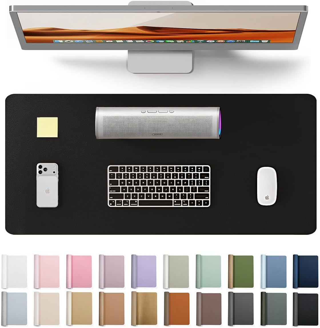 YSAGi Leather Office Desk Pad Protector, Large Mouse Pad, Non-Slip, PU Leather, Laptop Desk Blotter, Waterproof Writing Pad for Office and Home, Black, 23.6" x 13.8"