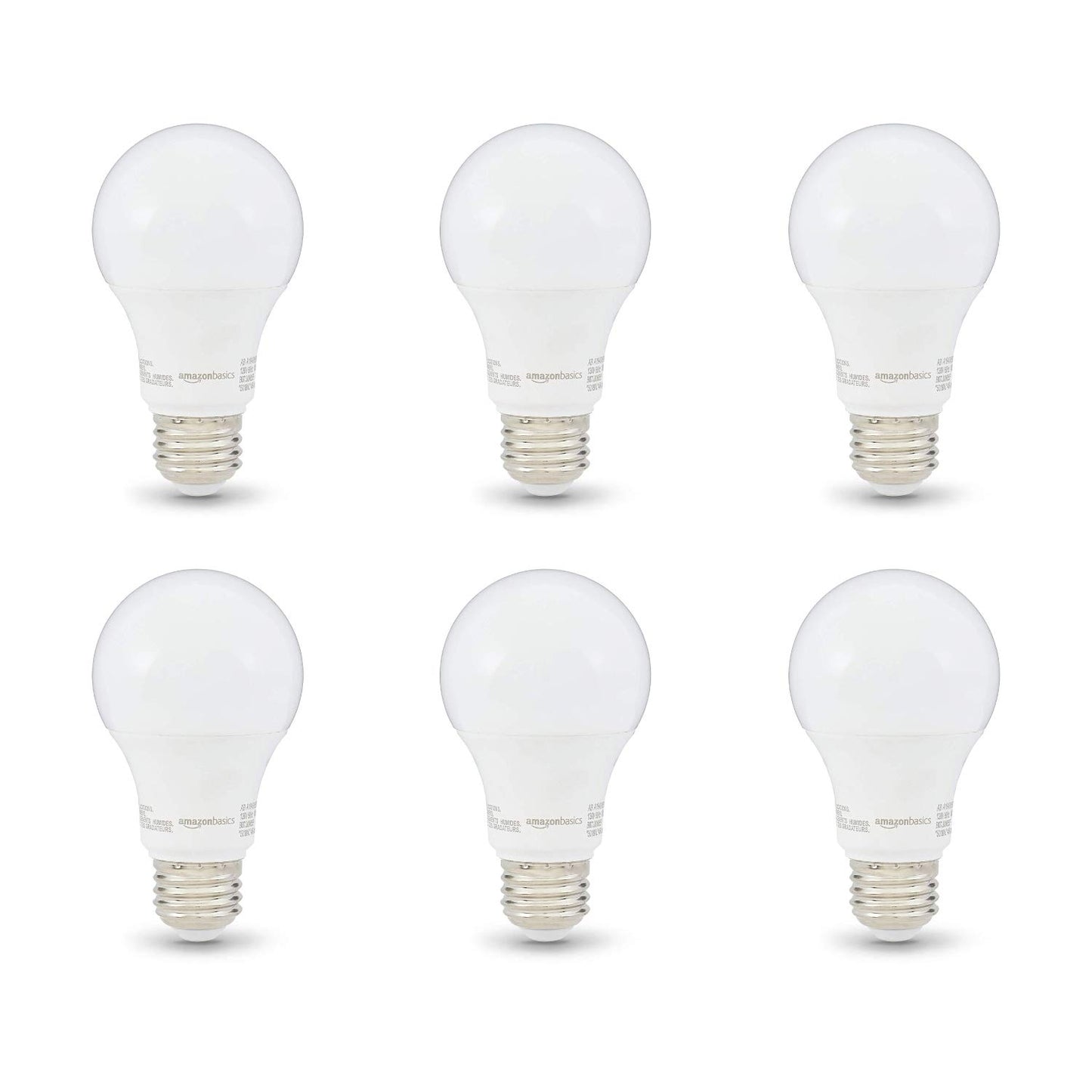 Basics Non-Dimmable LED Light Bulbs, Great Brightness, 40W Equivalent, 6W, E26 Standard Base, 2700K, 10,000 Hour Lifetime, Soft White A19, 6-Pack