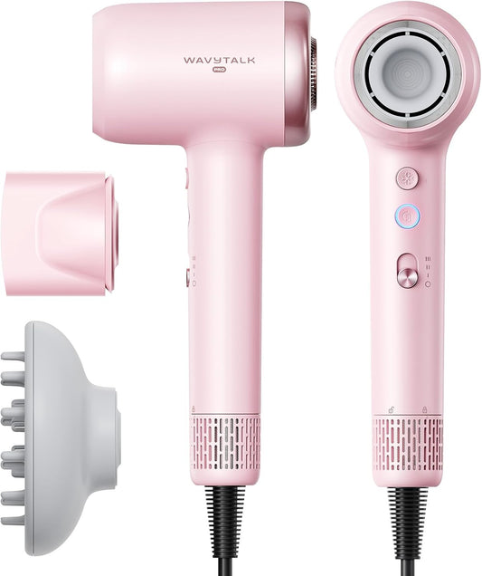 Hair Dryer, Wavytalk Turblow Pro Fast Drying Blow Dryer with Diffuser, High Speed Hair Dryer with 110,000 RPM, Pro Negative Ions for Reduces Damage, Frizz Smoothing, 3 Speeds & 3 Temps, Pink