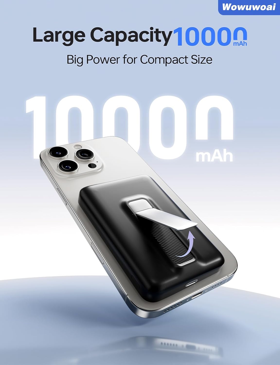 for Magsafe Portable Charger, 10000mAh Wireless Power Bank with Stand, USB C PD 20W Fast Charging Powerbank, Magnetic Battery Pack Compatible for iPhone 17/16/15/14/13/12 Series - Black