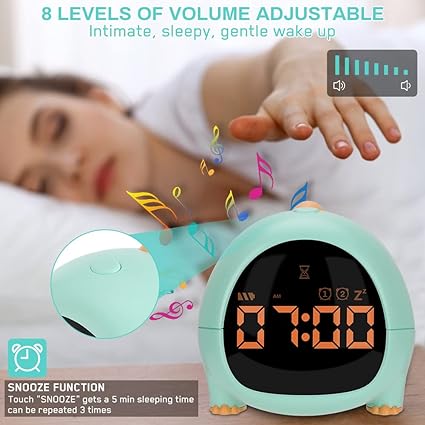 Cute Dinosaur Alarm Clock with USB Charging Port, 2 Alarms Loud LED Display, Snooze Function, Desk Clock Adjustable Ringtone Timed Reminder Dual Alarms, Snooze, Digital Display, Nap Timer, 8 Levels Adjustable Volume for Kids
