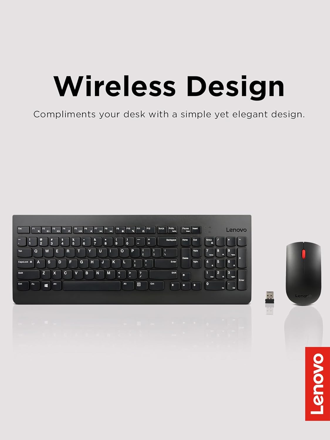 Lenovo 510 Wireless Keyboard & Mouse Combo, 2.4 GHz Nano USB Receiver, Full Size, Island Key Design, Left or Right Hand, 1200 DPI Optical Mouse, GX30N81775, Black