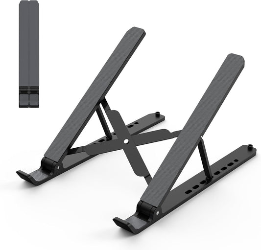 Tonmom Laptop Stand for Desk, Adjustable Laptop Riser ABS+Silicone Foldable Portable Notebook Holder, Ventilated Cooling Notebook Mount Computer Stand for 10-15.6” Laptops,Tablets-Black