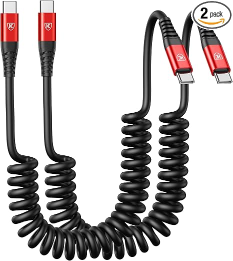 USB C Cable 3ft 2Pack USB C to USB C Charger Cable for Car, Coiled Type C Fast Charging Cable for iPhone 17/16/15/Plus/Pro/Pro Max/MacBook Pro 2020/iPad Pro 2020/iPad Air 4/Samsung Galaxy S23-Red