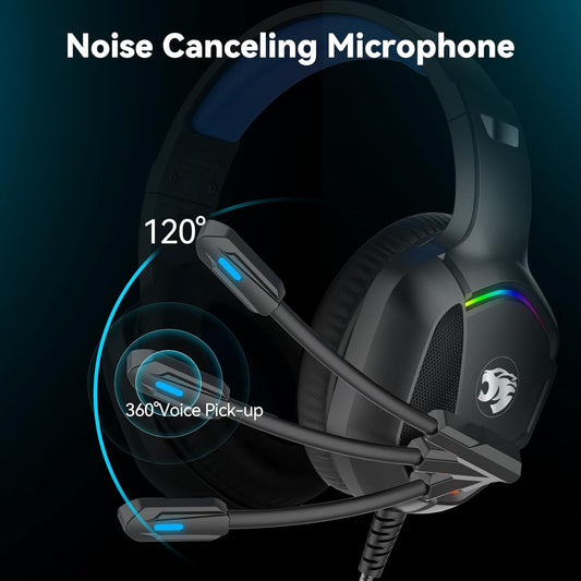 IMYB A36 Gaming Headset with Microphone for Pc, Xbox One Series X/s, Ps4, Ps5, Switch, Stereo Wired Noise Cancelling Over-Ear Headphones with Mic for Computer, Laptop, Mac, Nintendo, Gamer (Blue)
