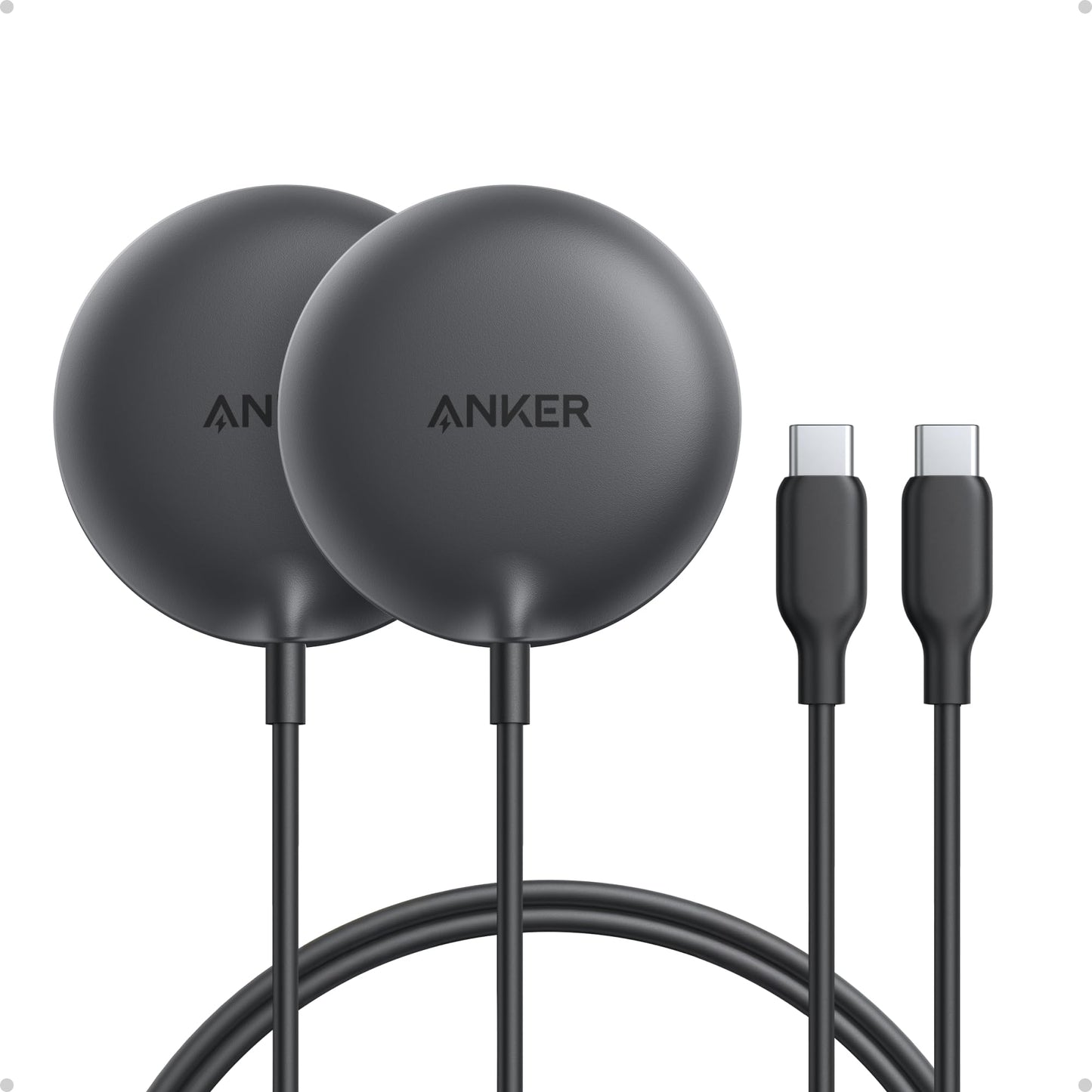 Anker Zolo Magnetic Wireless Charger, Qi2 Certified 15W MagSafe-Compatible Wireless Charging Pad, for iPhone 17/16/15 Series, AirPods, and More (Not for Pixel, Adapter Not Included) (Black, 2 Pack)