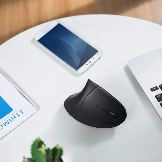 Anker 2.4G Wireless Vertical Ergonomic Optical Mouse for Work, Multi-Device Connectivity, 800/1200 /1600 DPI, 5 Buttons for Laptop, Desktop, PC, MacBook - Black