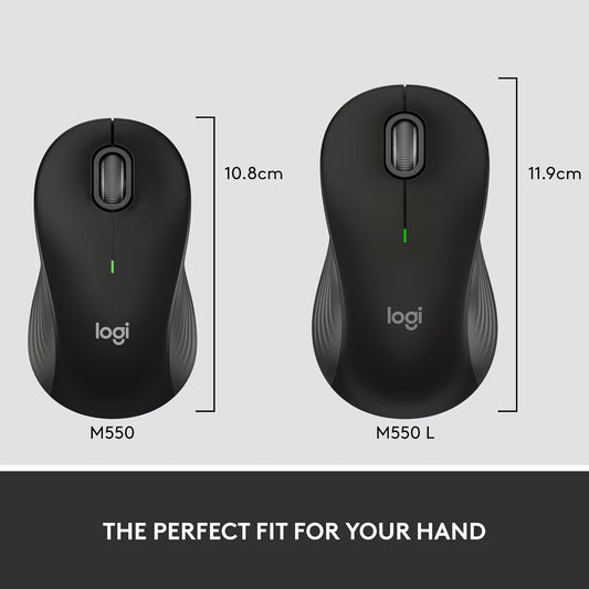 Logitech Signature M550 L Full Size Wireless Mouse - for Large Sized Hands, 2-Year Battery, Silent Clicks, Bluetooth, Multi-Device Compatibility - Black
