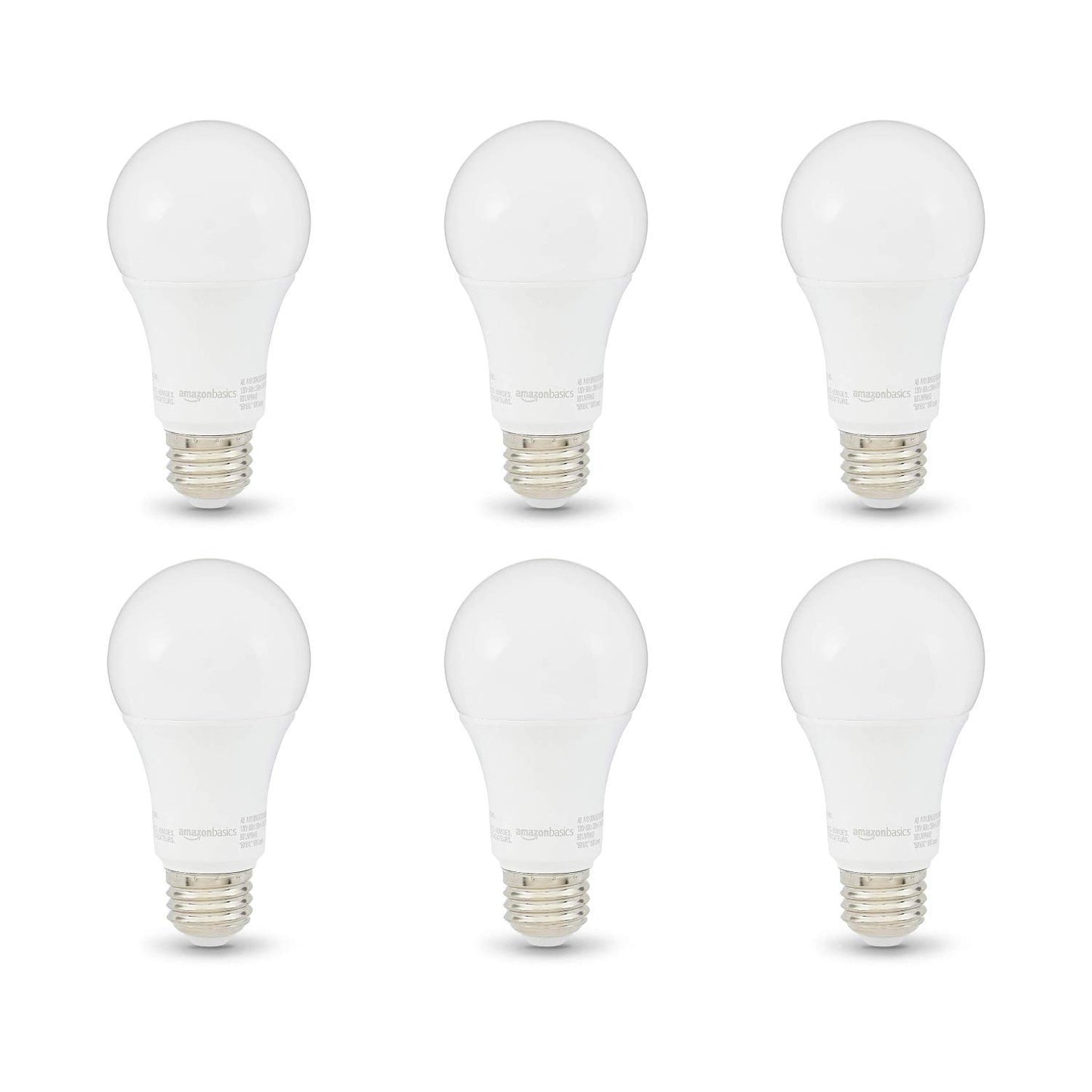 Basics A19 LED Light Bulbs, 100W Equivalent, 15W Energy Efficient, E26 Standard Base, Soft White 2700K, Non-Dimmable, 10,000 Hour Lifetime, 6-Pack