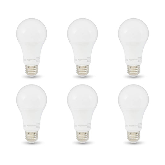 Basics A19 LED Light Bulbs, 100W Equivalent, 15W Energy Efficient, E26 Standard Base, Soft White 2700K, Non-Dimmable, 10,000 Hour Lifetime, 6-Pack