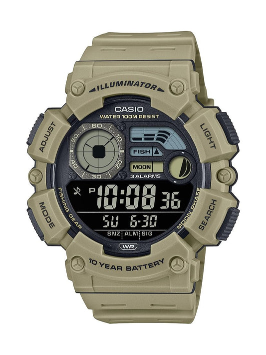 Casio WS1500H Series | Men’s Digital Watch | 100M WR | Dual Time | Countdown Timer | LED Light | Moon Phase | Fishing Mode | Auto Calendar | Multi Alarms | 1/100 SEC Stopwatch