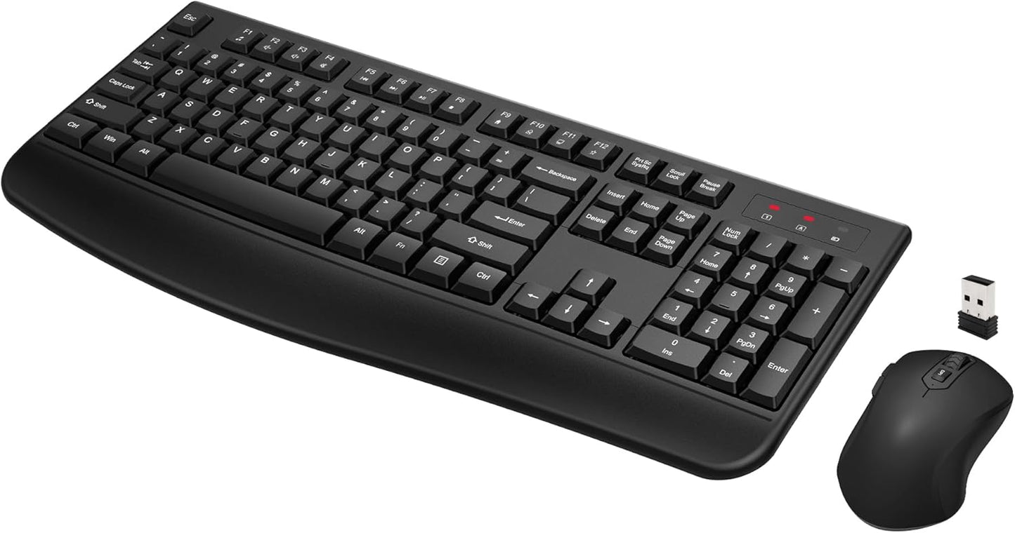 Wireless Keyboard and Mouse Combo, Full-Sized 2.4GHz Wireless Keyboard with Comfortable Palm Rest and Optical Wireless Mouse for Windows, Mac OS PC/Desktops/Computer/Laptops (Black)