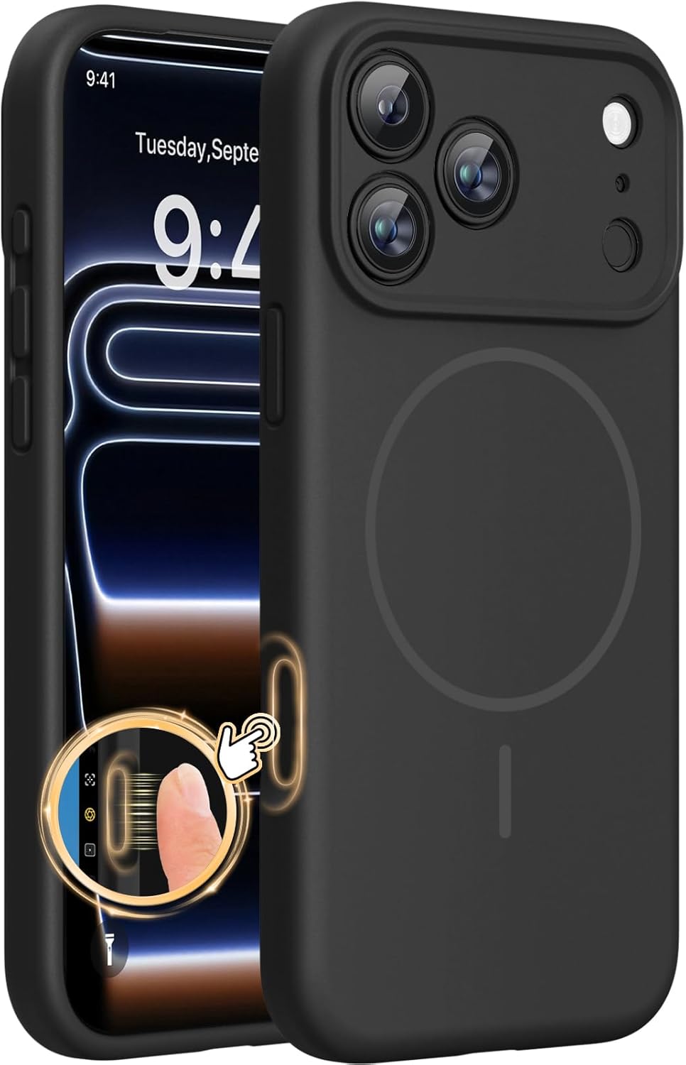Miracase Magnetic for iPhone 17 Pro Case, Compatible with MagSafe, Integrated Silicone Camera Control Cover, 3.0mm Thicken Shockproof Drop Protection Phone Case for 17 Pro,Black
