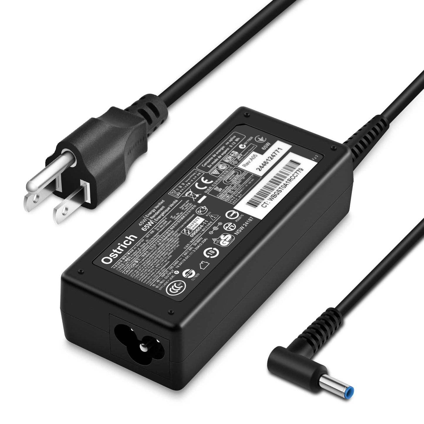 Charger Compatible with HP Laptop Computer 65W 45W Smart Blue Tip Power Adapter