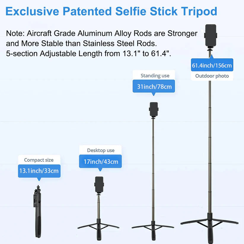 GADGETSKEY B6 Long Selfie Stick with Reinforced Tripod Stand 62 inch/157 cm