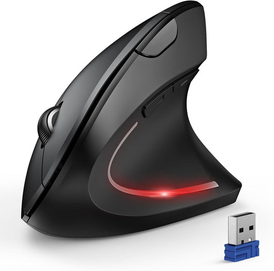 TECKNET Ergonomic Mouse, Wireless Bluetooth Vertical Mouse, 4800 DPI Optical Tracking, 6 Adjustable DPI, Quiet Clicks, 2.4GHz with USB A Receiver, 12 Months Battery, 6 Buttons, Wide Compatibility
