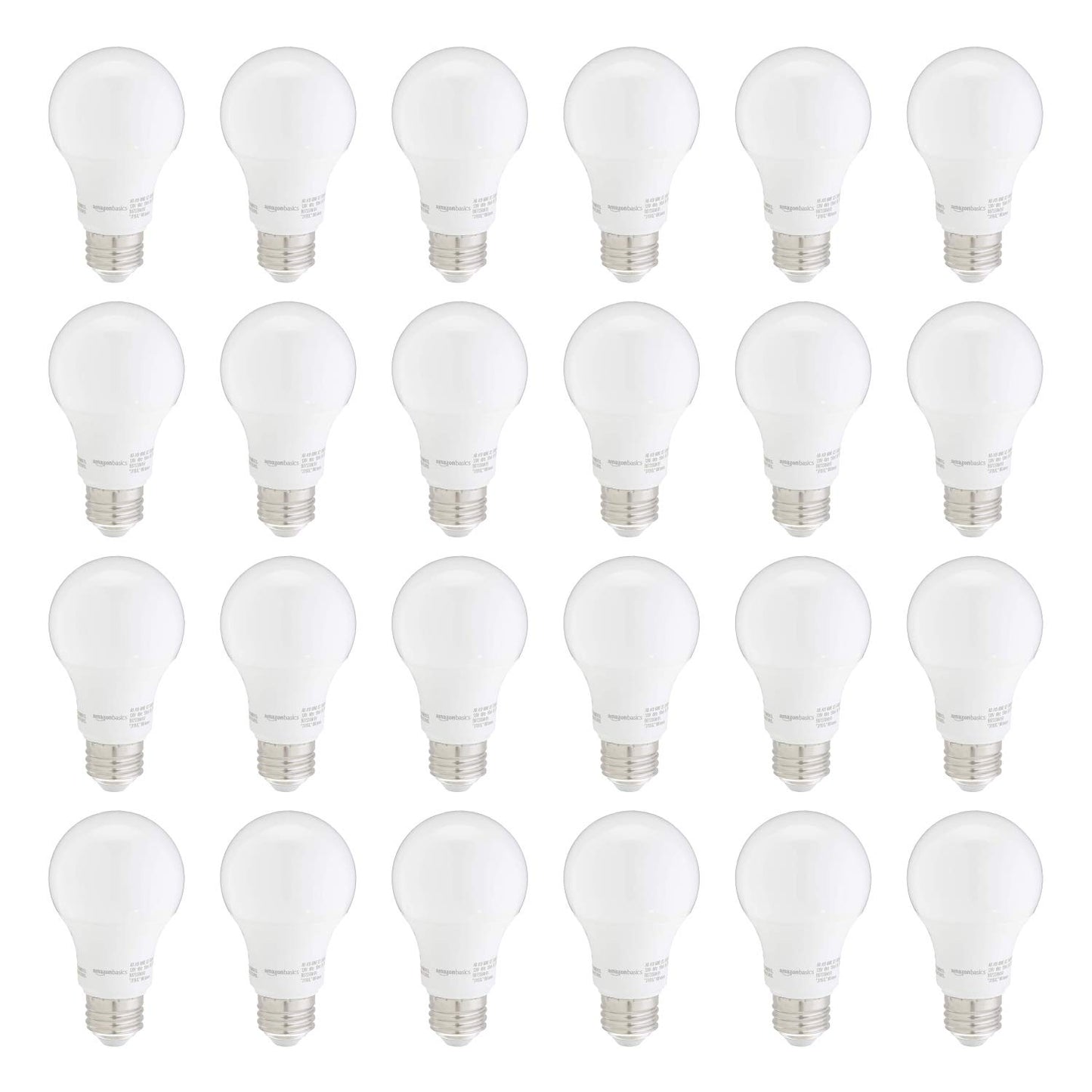 Basics A19 LED Light Bulbs – 60W Equivalent, Daylight White 5000K, 9W Energy Efficient, E26 Base, 24-Pack, Non-Dimmable