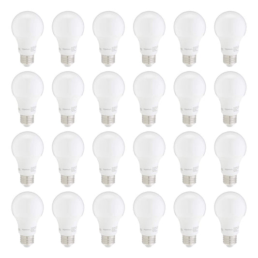 Basics A19 LED Light Bulbs – 60W Equivalent, Daylight White 5000K, 9W Energy Efficient, E26 Base, 24-Pack, Non-Dimmable