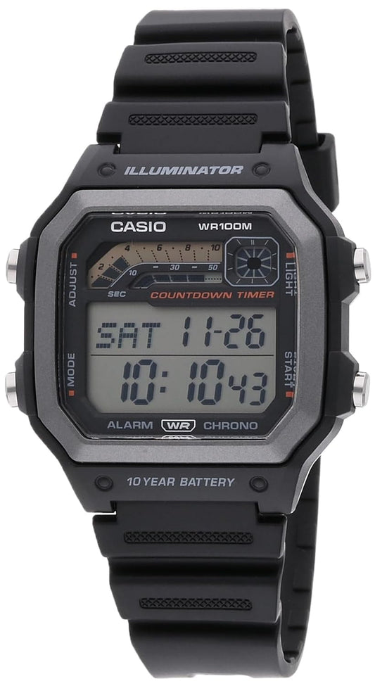 Casio WS1600H Series | Men’s Watch | Sports Design | Stopwatch | Countdown Timer | LED Light with Afterglow | 100M WR | Daily Alarm | Auto Calendar | World Time | 10 Year Battery