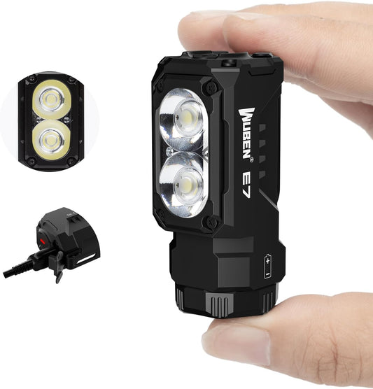 WUBEN E7 1800 Lumen Rechargeable Mini Flashlights with Magnet - Super Bright 6 Modes EDC Flashlight, Typ-C Rechargeable LED; IP68 Pocket Flashlight for Headlamp Use, Rescue, Camping
