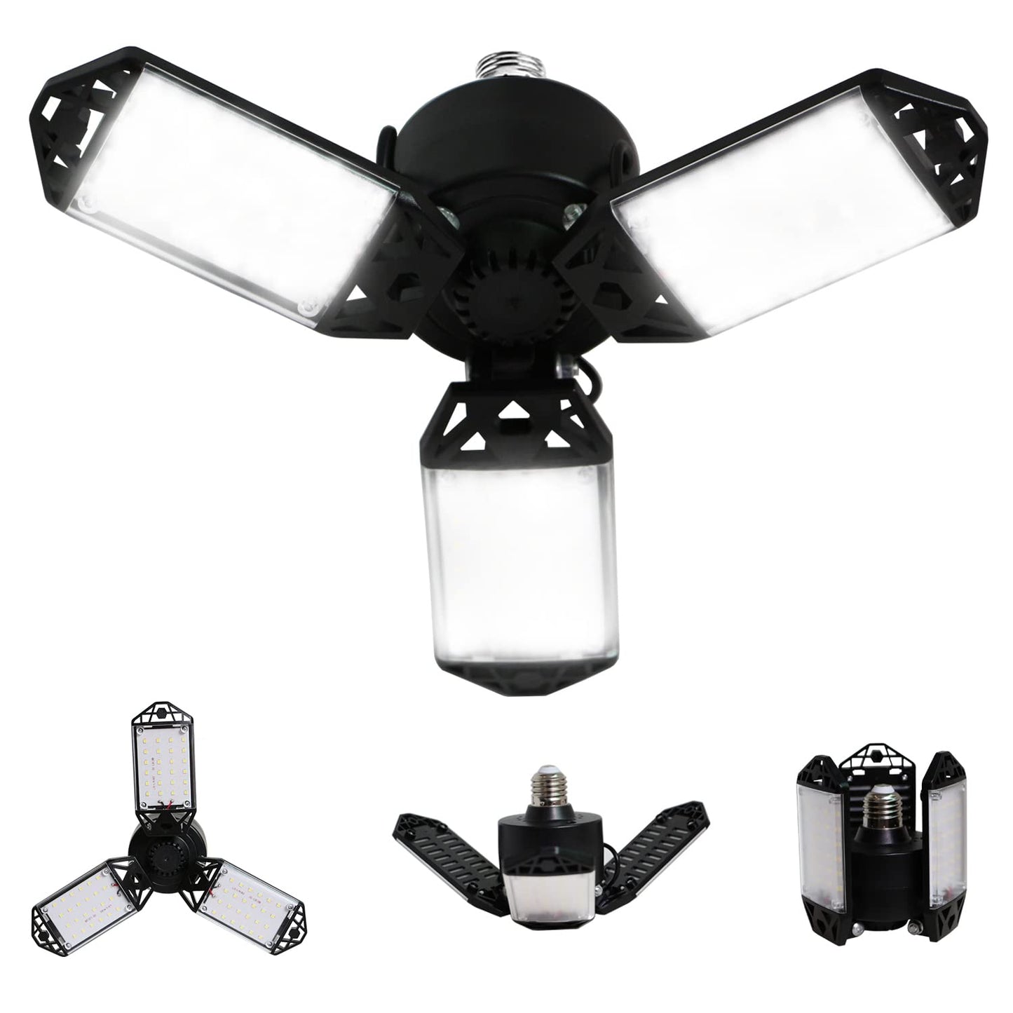LED Garage Light, 80W 8000 Lumen Ceiling Lights with 3 Adjustable Panels, 6500K Daylight Light Bulb Fixture LED Lights for Garage, Workshop