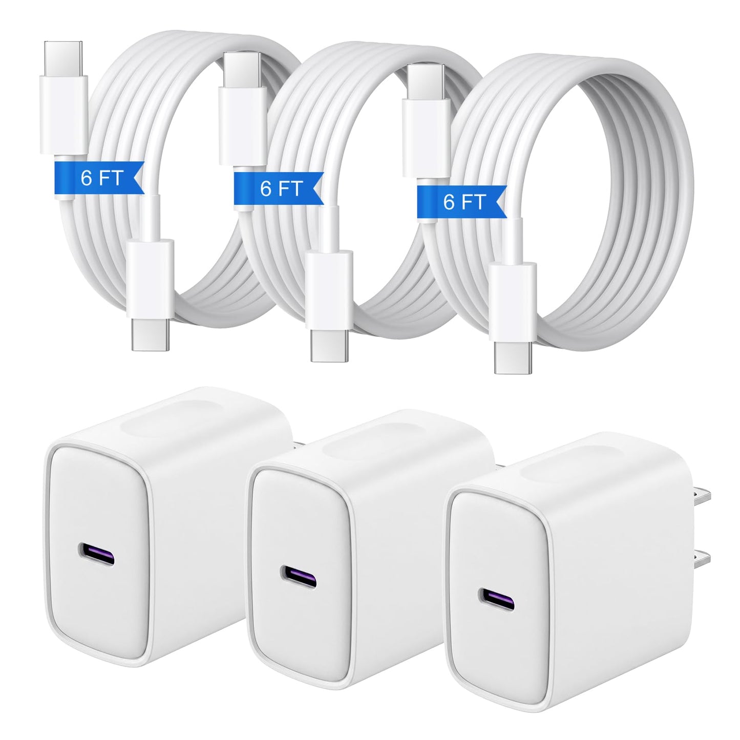 3 Pack iPhone Fast Charger cargador【Apple MFi Certified】 20W Rapid USB C Wall Charger with 6FT Fast Charging Cable Compatible with iPhone 11 12 13 14 Plus,Pro Max,Pro/Mini/XR/iPad