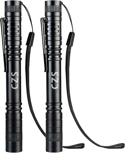 CZS Flashlight, 2 Pack Pen Light, Small Flashlights High Lumens, Battery-Powered LED Flashlight by 2AAA Battery, Waterproof Pocket Flashlights for Work, Emergency (Battery Not Included)