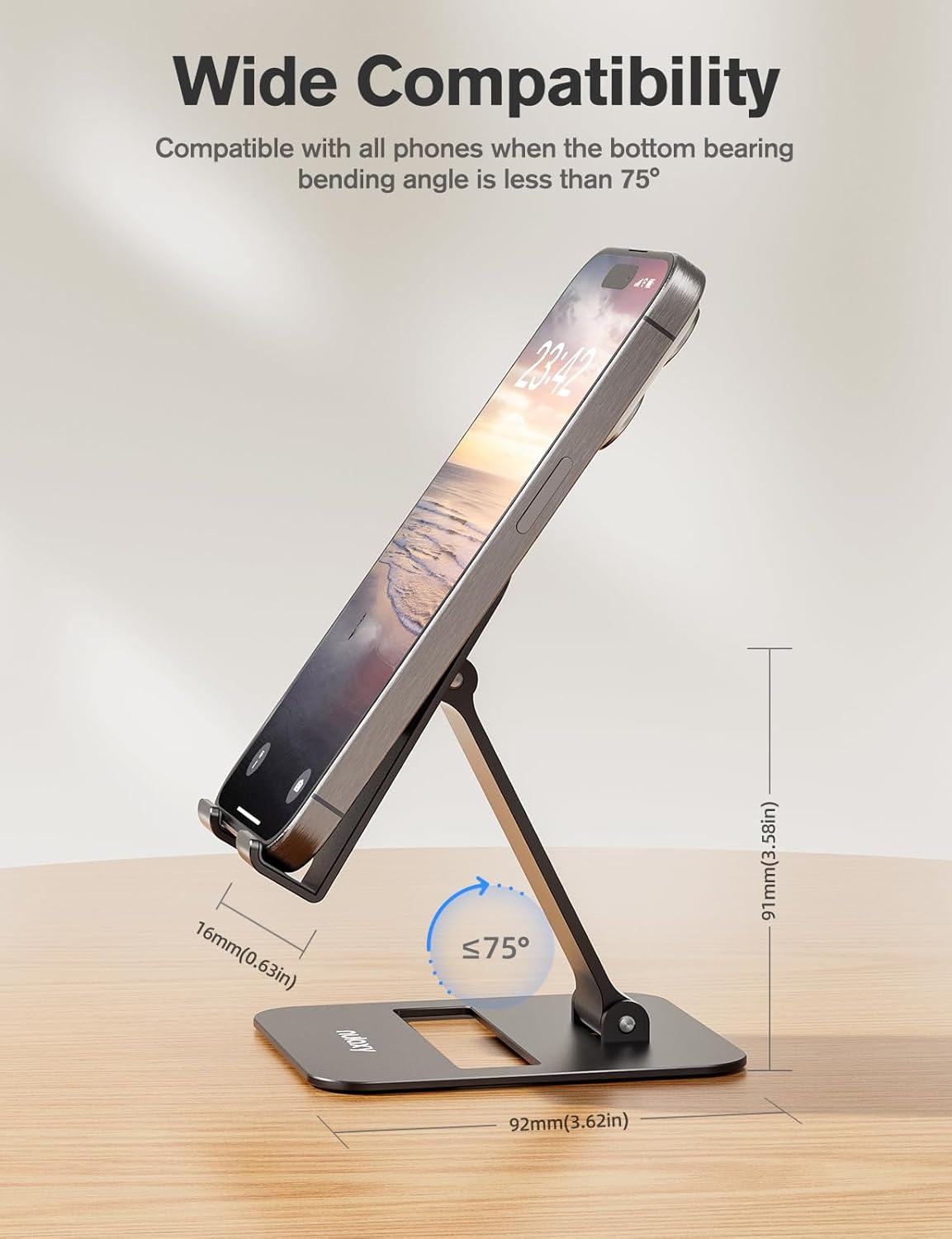 Nulaxy 2 Pack Dual Folding Cell Phone Stand, Fully Adjustable Phone Holder for Desk, Compatible with iPhone 17 16 15 14 13 12 11, Nintendo Switch, All Phones, Black & Rose Gold