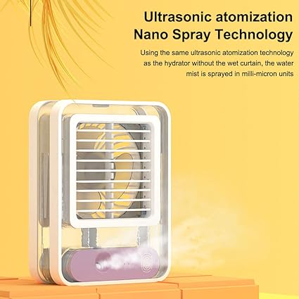 Portable Small Desk Fan with Mist Spray LED Night Light, Operated Water Misting Fan USB Rechargeable Quiet Mini Desktop Table Cooling Fan for Office1